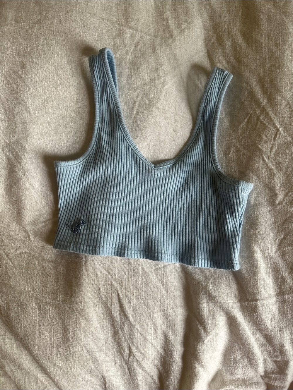 ROMWE Light Blue Ribbed Scoop Tank